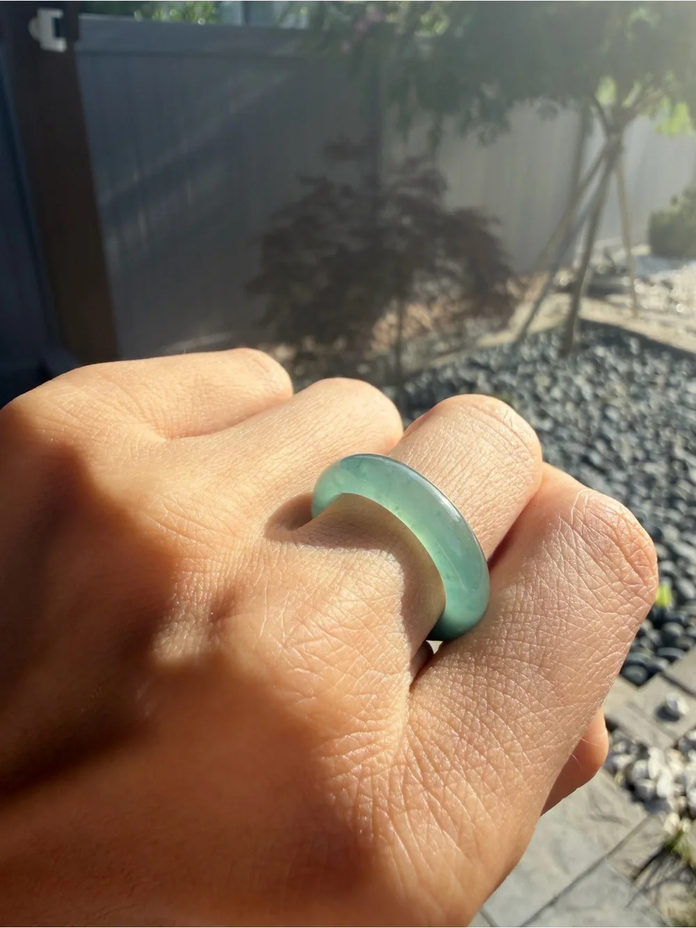 Natural Type A Guatemalan High Ice Jadeite Solid Band Ring with Snowflake Cotton